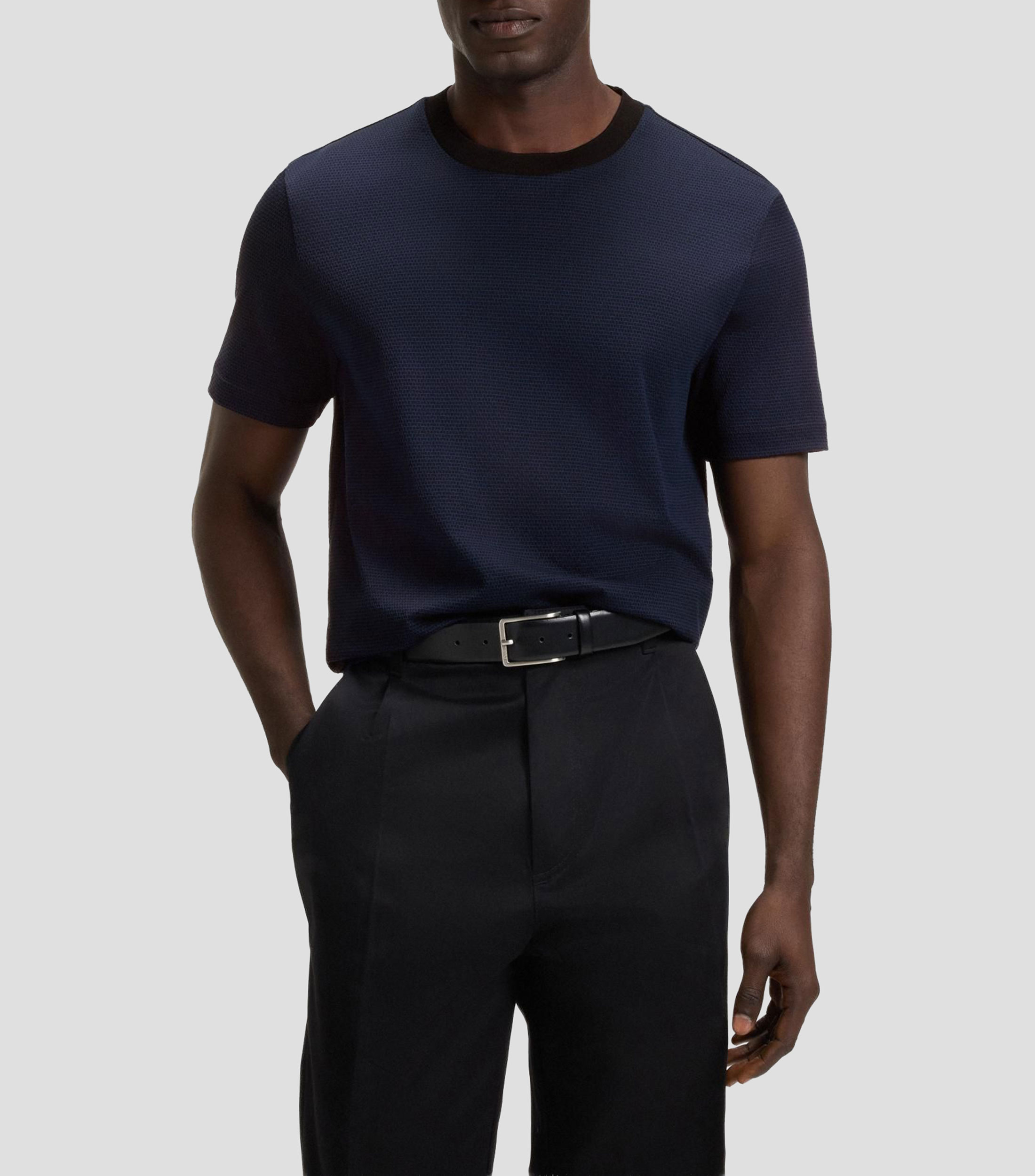 Playera de algodón mercerizado con jacquard geométrico Hombre